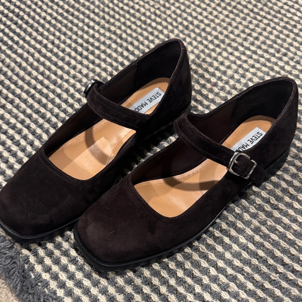 Steve Madden Dark Brown Suede Mary Jane Flats with Buckle